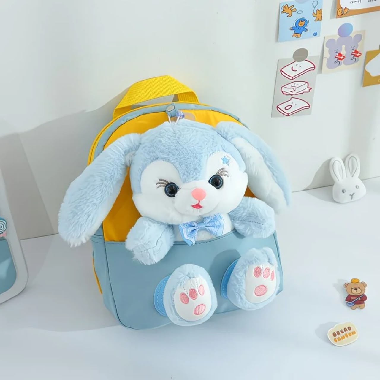 Small Kids Bunny Plush Backpack – Blue/Yellow, 2–4 Yrs