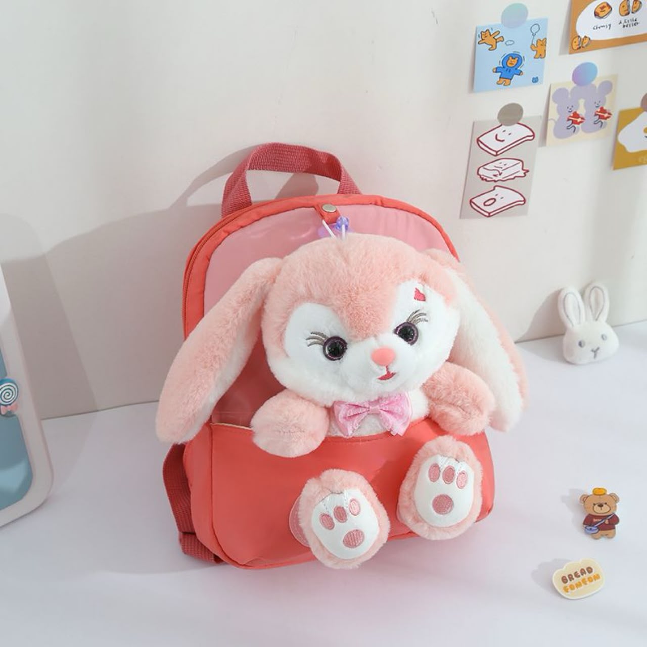 Kids Bunny Plush Backpack – Nylon Pink, 3–6 Yrs