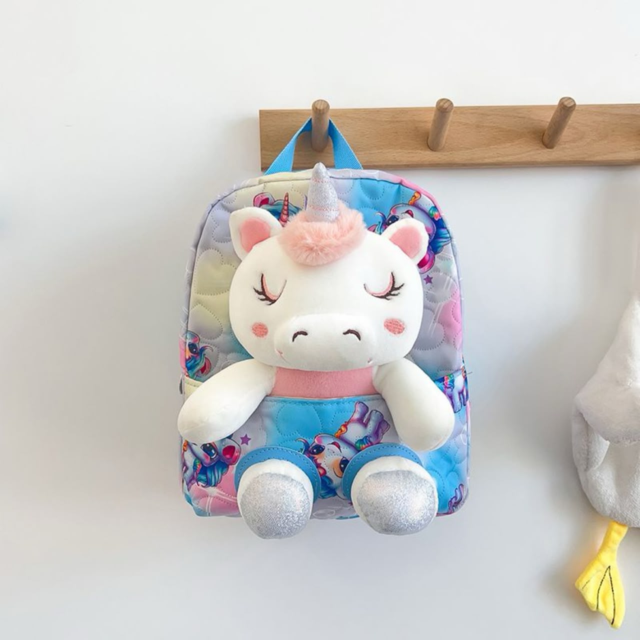 Kids Unicorn Plush Backpack – Quilted Blue/Pink/Purple, 3–6 Yrs