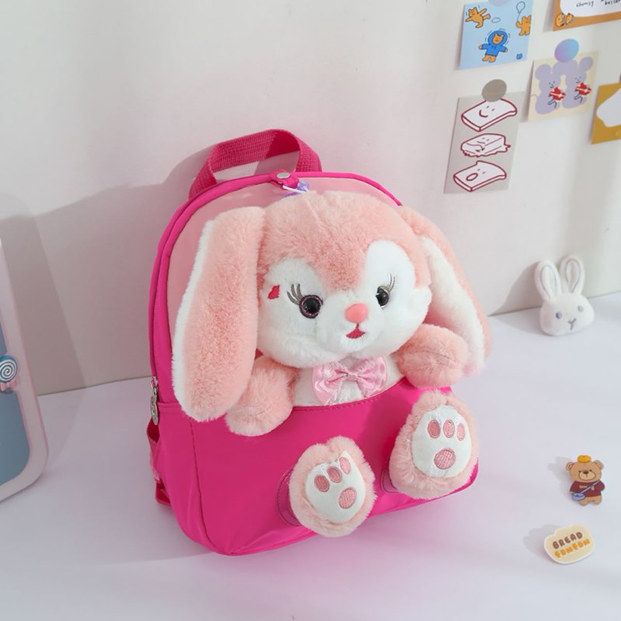 Kids Bunny Plush Backpack – Nylon Pink/Purple, 3–6 Yrs