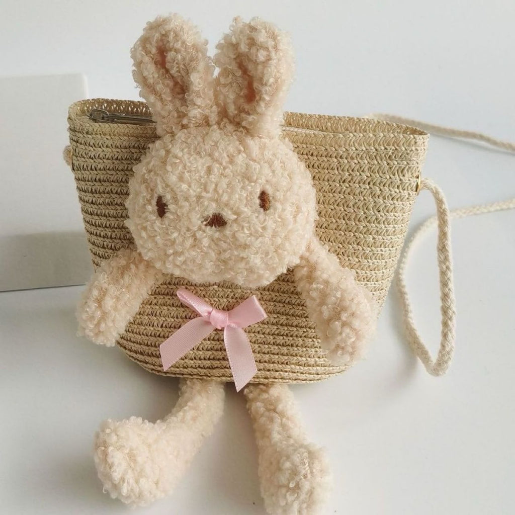 Kids Straw Crossbody – Plush Rabbit, 2–5 Yrs