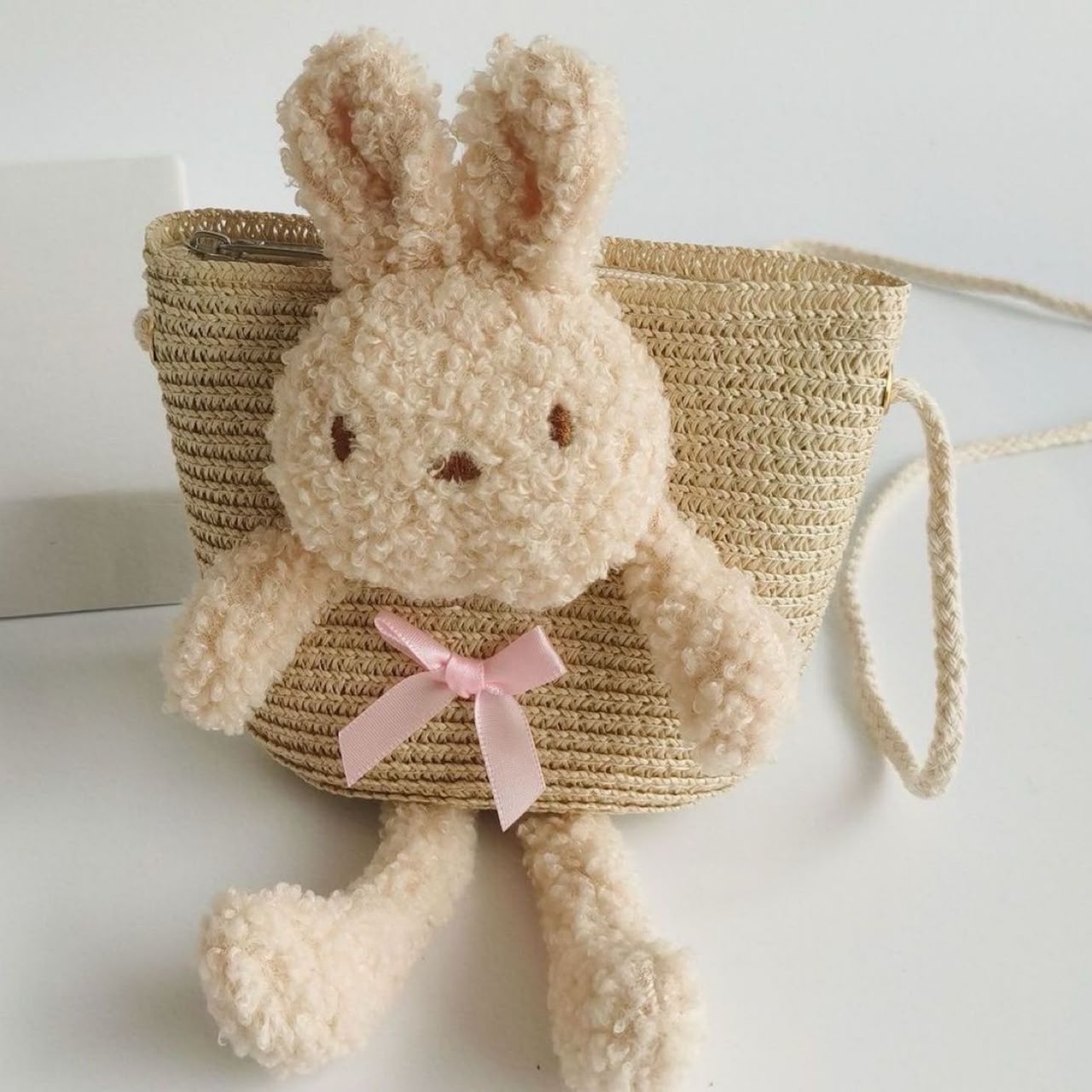 Kids Straw Crossbody – Plush Rabbit, 2–5 Yrs