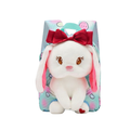 Kids Bunny Plush Backpack – Printed with Bow, Navy/Lilac/Mint