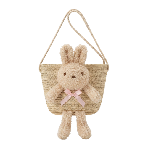 Kids Straw Crossbody – Plush Rabbit, 2–5 Yrs