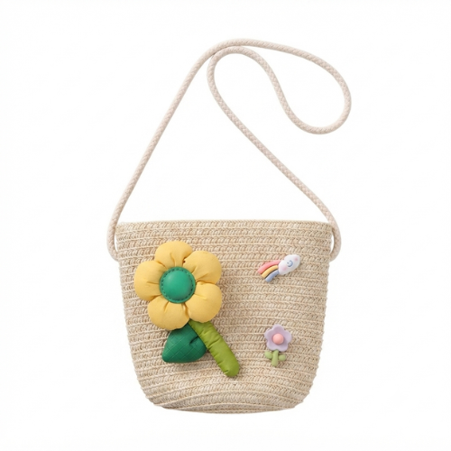 Kids Straw Crossbody – Flower and Charm, 2–5 Yrs
