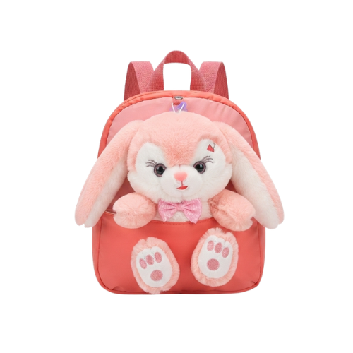Kids Bunny Plush Backpack – Nylon Pink, 3–6 Yrs