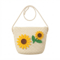 Small Kids Straw Crossbody – Sunflower Appliqué, 2–5 Yrs