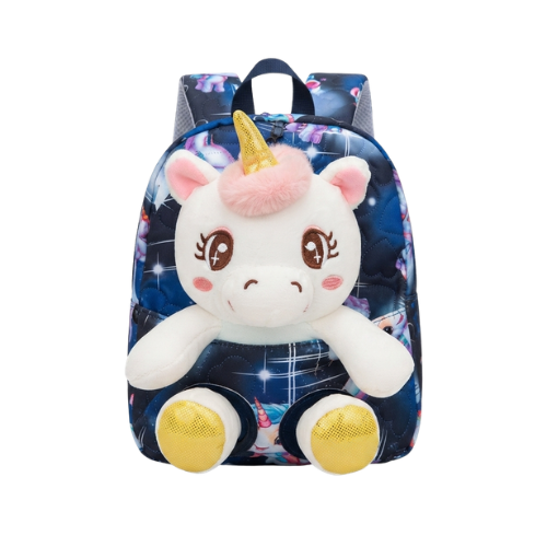 Kids Unicorn Plush Backpack – Navy Print, 3–6 Yrs