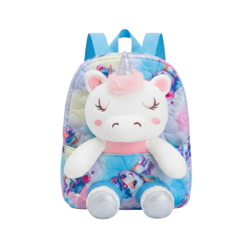 Kids Unicorn Plush Backpack – Quilted Blue/Pink/Purple, 3–6 Yrs