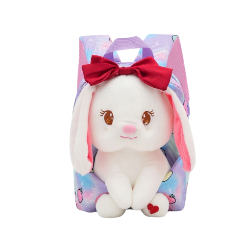 Kids Bunny Plush Backpack – Printed with Bow, 3–6 Yrs
