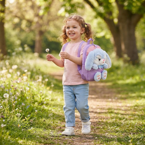 Kids Blue Bunny Plush Backpack – Nylon, 3–6 Yrs