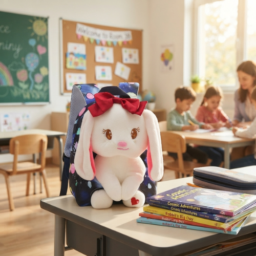 Kids Bunny Plush Backpack – Navy Galaxy, 3–6 Yrs